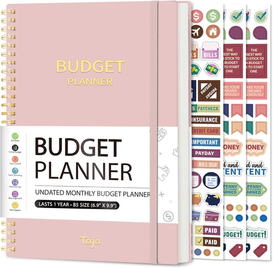 Budget Planner - Monthly Budget Book with Expense Tracker Notebook, Undated Bill Organizer & Finance Planner to Take Control of Your Money, 2024-2025 Account Book to Manage Your Finances-Pink