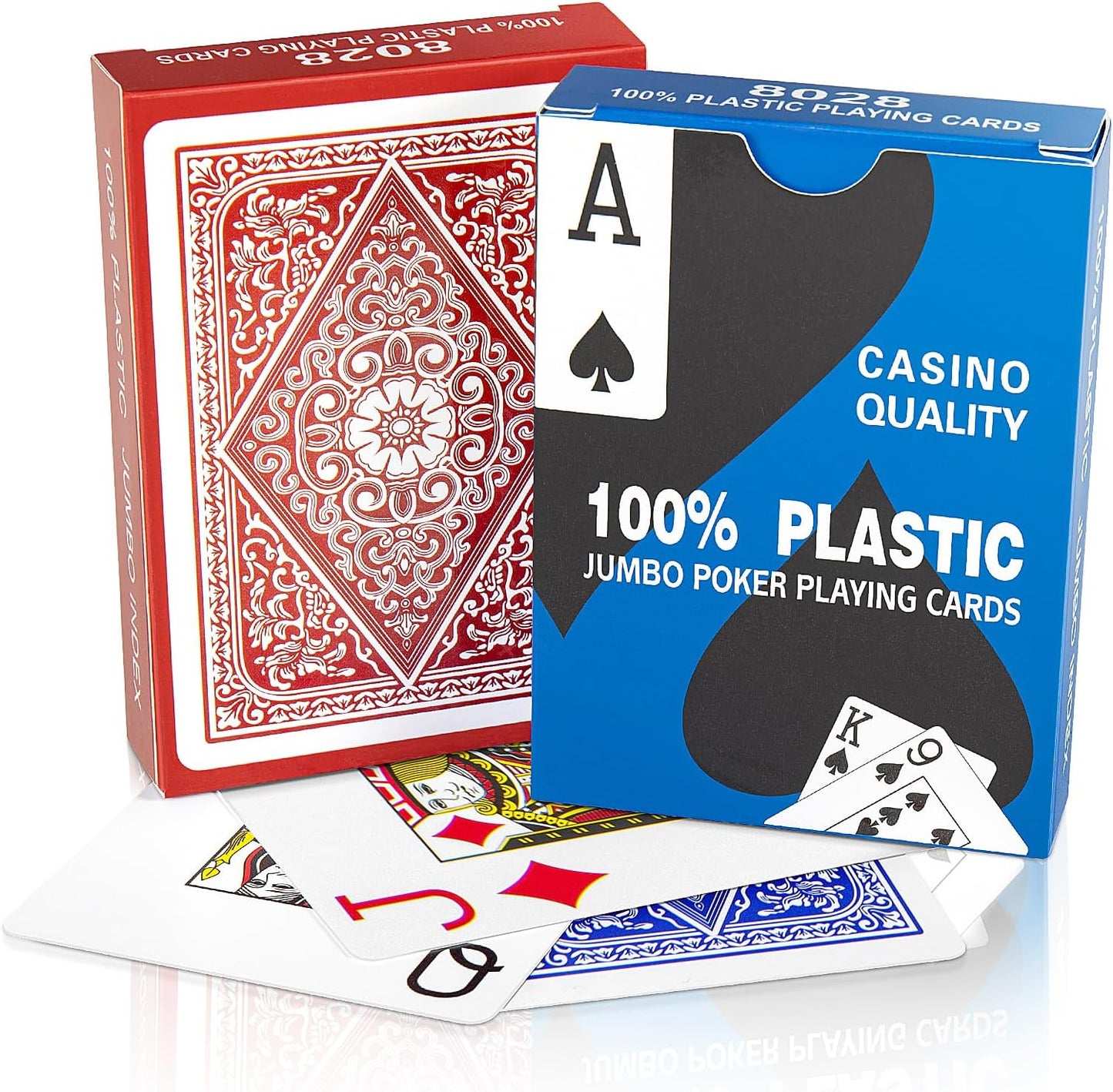 100% Plastic Cards, 2 Pack - Professional, Waterproof, Flexible & Easy Shuffle Poker Deck, Jumbo Index, Poker Size Multiple Games