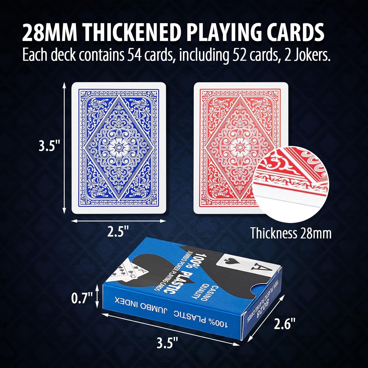 2 Decks of Waterproof 100% Plastic Playing Cards Poker (Wide) Size Large (Jumbo)