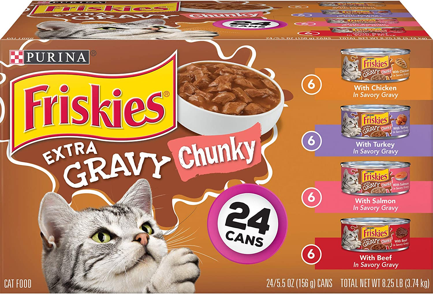 Purina  Gravy Wet Cat Food Variety Pack, Extra Gravy Chunky - (Pack of 24) 5.5 Oz. Cans