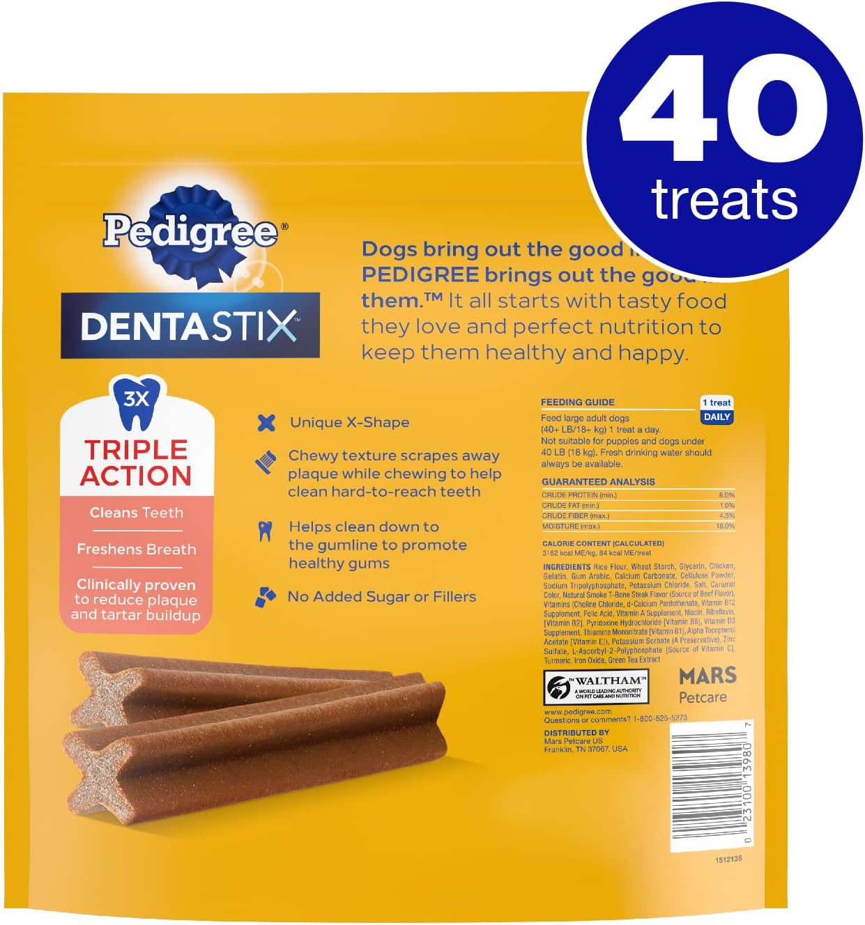 DENTASTIX Large Dog Dental Treats Beef Flavor Dental Bones, 2.08 Lb. Value Pack (40 Treats)