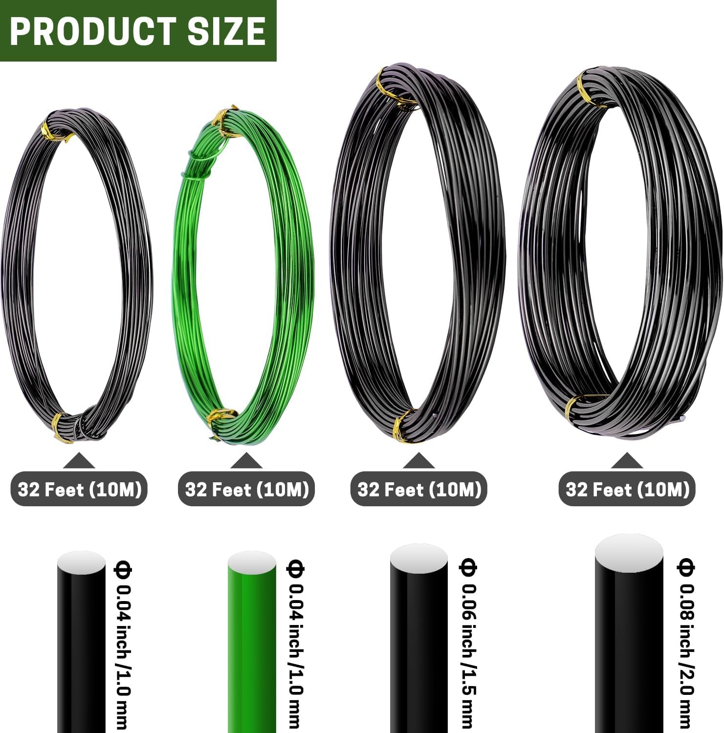 Bonsai Training Wire 4 Set - Total 128 Feet (32 Feet Each Size) 3 Size - 1.0MM, 1.5MM, 2.0MM - Corrosion and Rust Resistant by