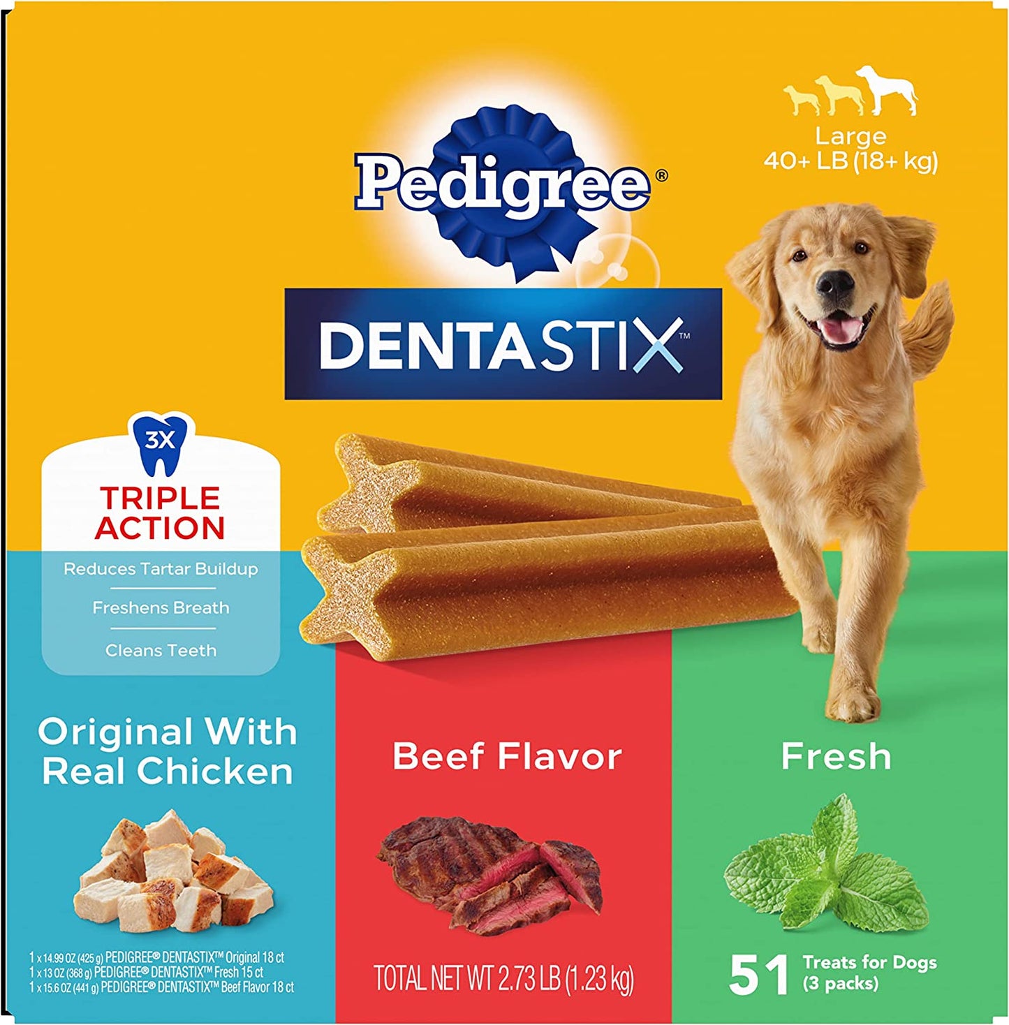 DENTASTIX Large Dog Dental Treats Beef Flavor Dental Bones, 2.08 Lb. Value Pack (40 Treats)