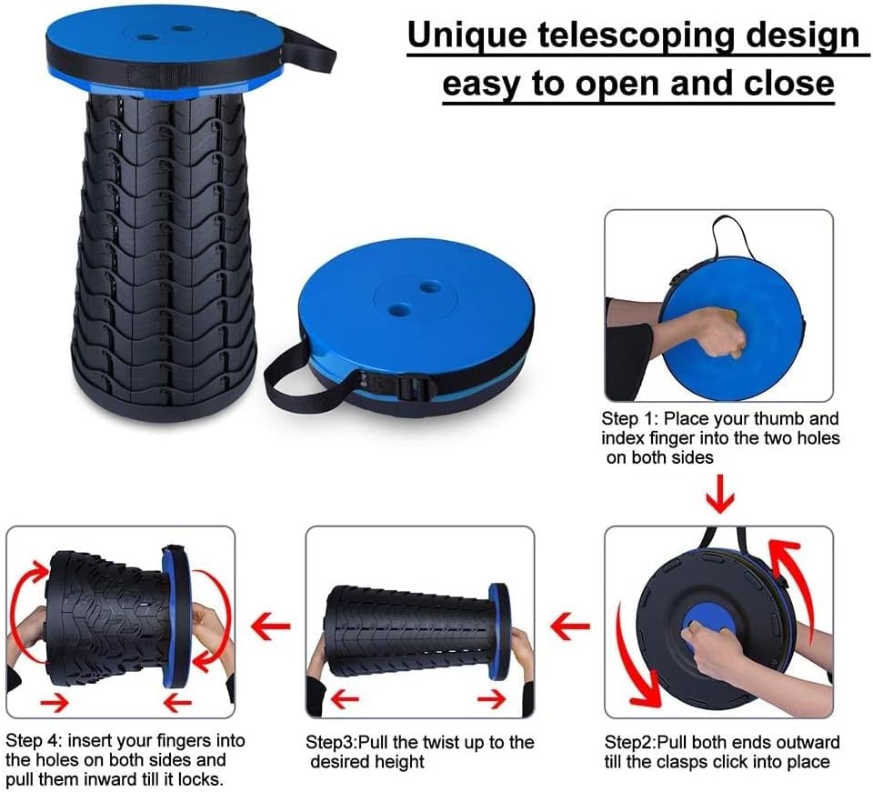 Upgraded Collapsible Stool for Adults,Portable Retractable Folding Telescoping Foldable Camping Stool Holds 400Lbs for Outdoor Fishing Hiking Gardening Travel BBQ