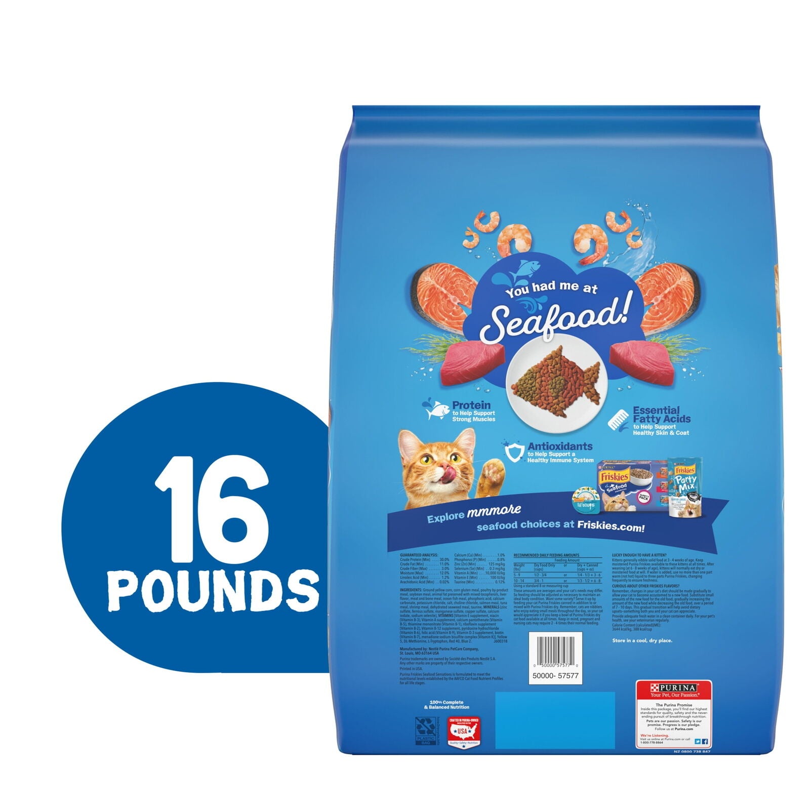 Purina Friskies Dry Cat Food High Protein Seafood Sensations, 16 Lb Bag