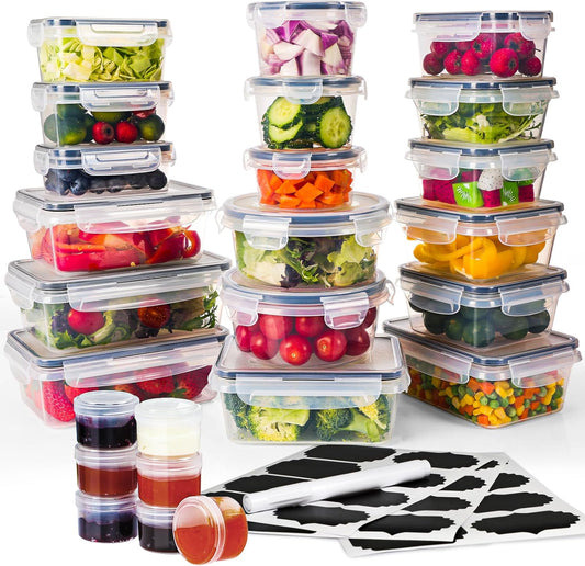 50Pcs Food Storage Containers with Lids (25Pcs Stackable Plastic Containers with 25 Lids) Meal Prep Containers, BPA Free, Microwave Dishwasher Safe