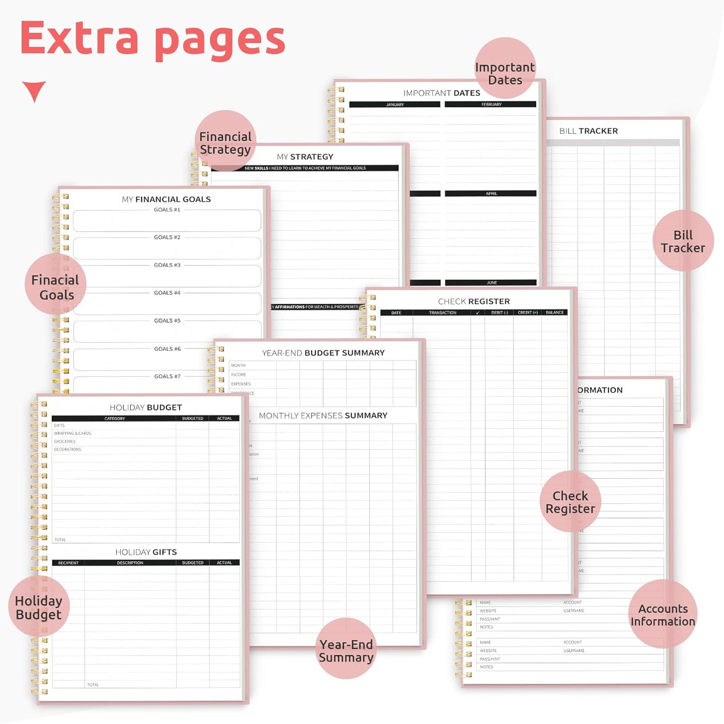 Budget Planner - Monthly Budget Book with Expense Tracker Notebook, Undated Bill Organizer & Finance Planner to Take Control of Your Money, 2024-2025 Account Book to Manage Your Finances-Pink