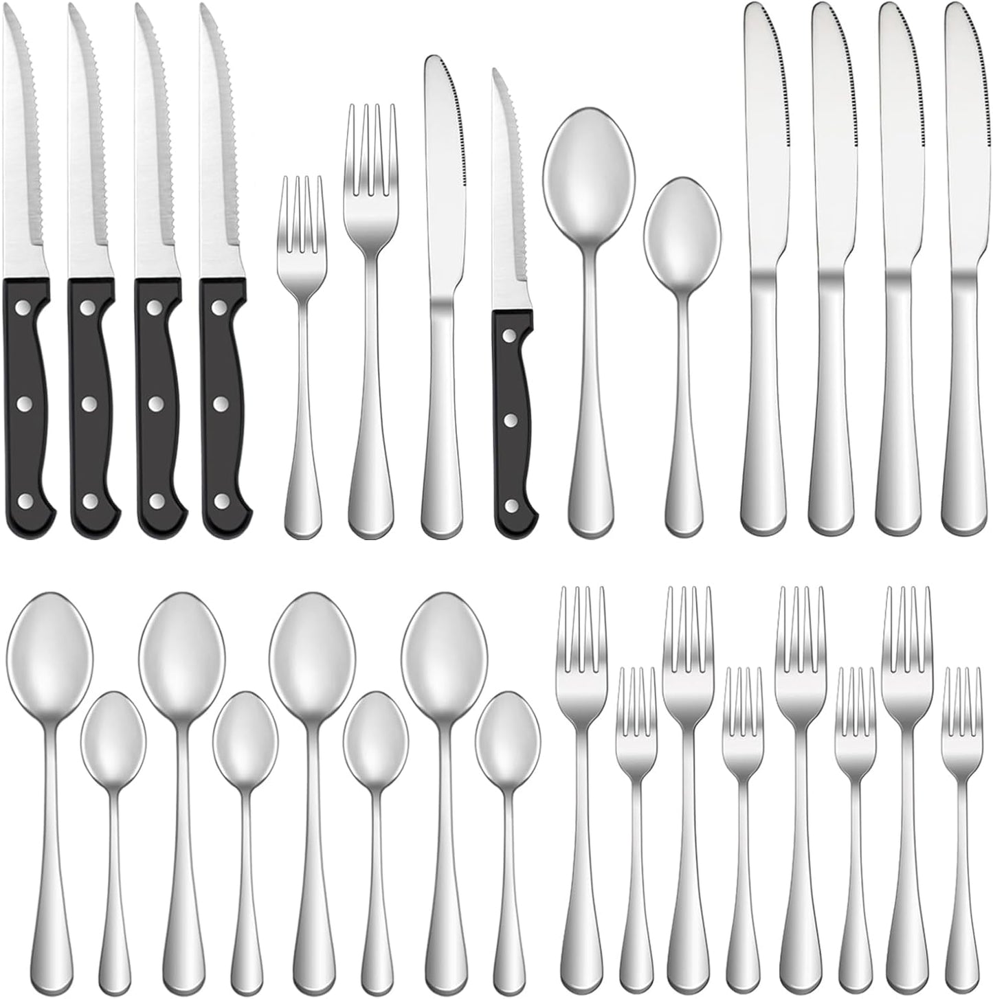 48 Pcs Silverware Set with Steak Knives Service for 8,Stainless Steel Flatware Set,Mirror Polished Cutlery Utensil Set,Home Kitchen Eating Tableware Set,Include Fork Knife Spoon Set,Dishwasher Safe