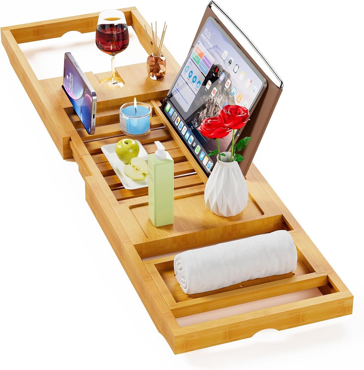 Premium Bathtub Tray Caddy - Expandable Bath Tray - Unique House Warming Gifts, New Home, Anniversary & Wedding Gifts for Couple, Bridal Shower Gift for Women