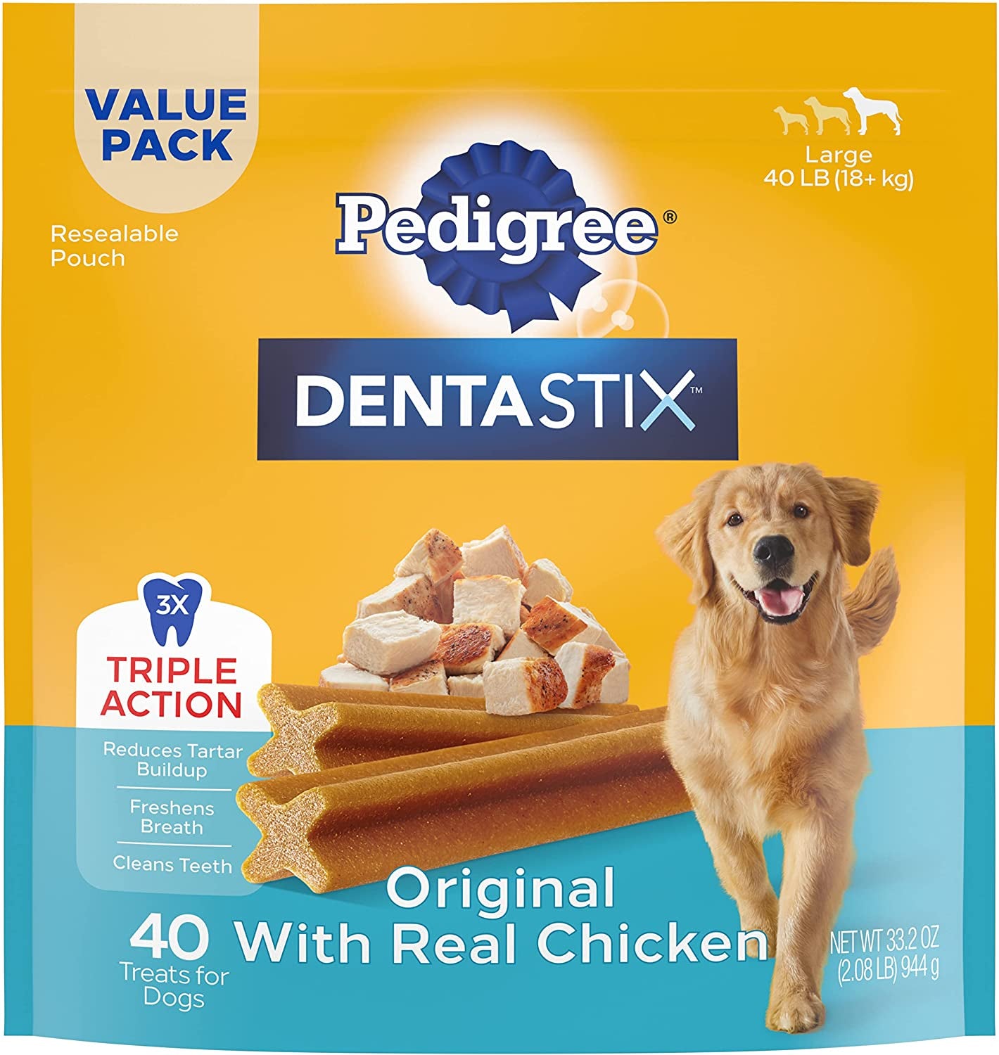 DENTASTIX Large Dog Dental Treats Beef Flavor Dental Bones, 2.08 Lb. Value Pack (40 Treats)