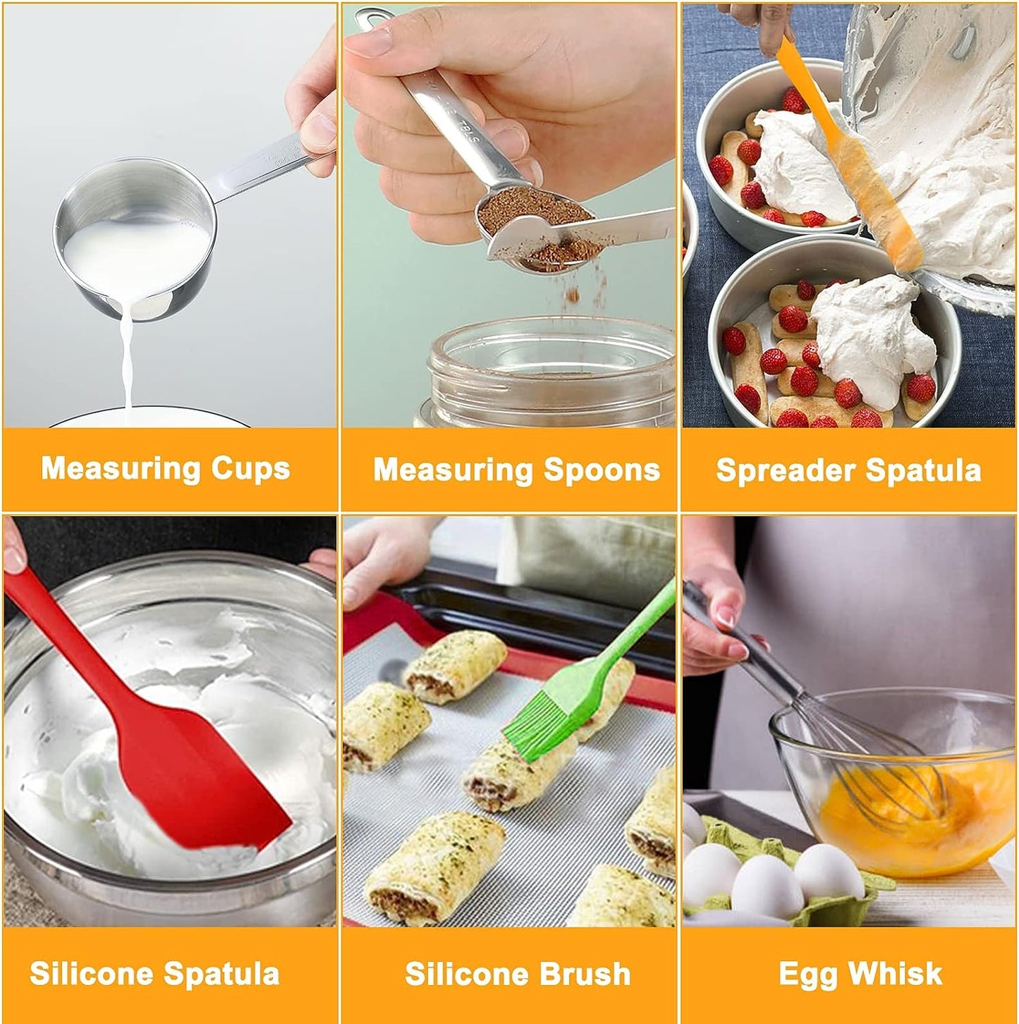 Mixing Bowls with Lid Set, 23PCS Kitchen Utensils Metal Bowl Stainless Steel Nesting Bowls, Measuring Cups and Spoons, Egg Whisk for Baking Prepping Cooking Serving Supplies