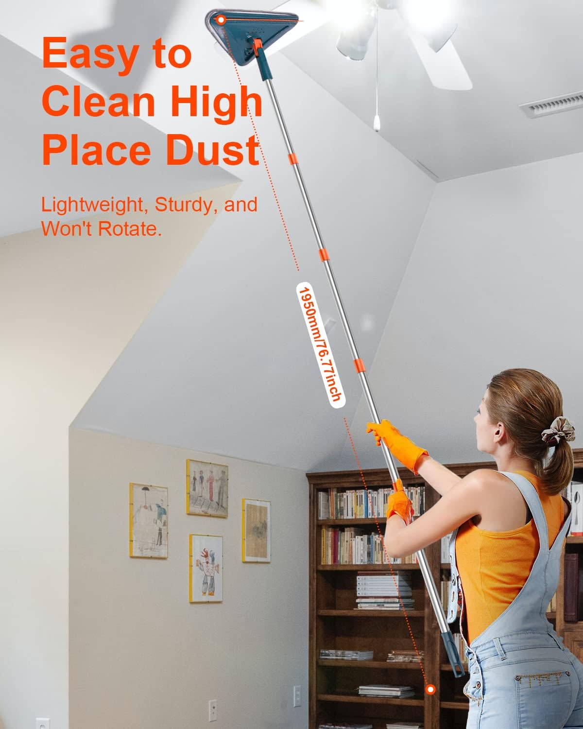 Wall Cleaner with Long Handle, 360° Rotatable Wall Mop, 85“ Baseboard Cleaner Tool Duster for Wall Washer Cleaner Tool for Walls/Dust/Ceiling Fans/Baseboard/Floors