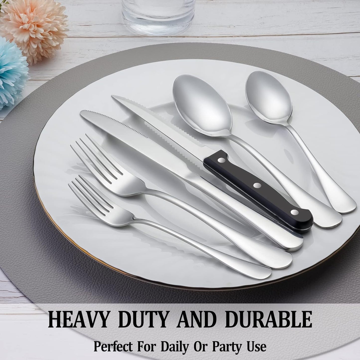 48 Pcs Silverware Set with Steak Knives Service for 8,Stainless Steel Flatware Set,Mirror Polished Cutlery Utensil Set,Home Kitchen Eating Tableware Set,Include Fork Knife Spoon Set,Dishwasher Safe