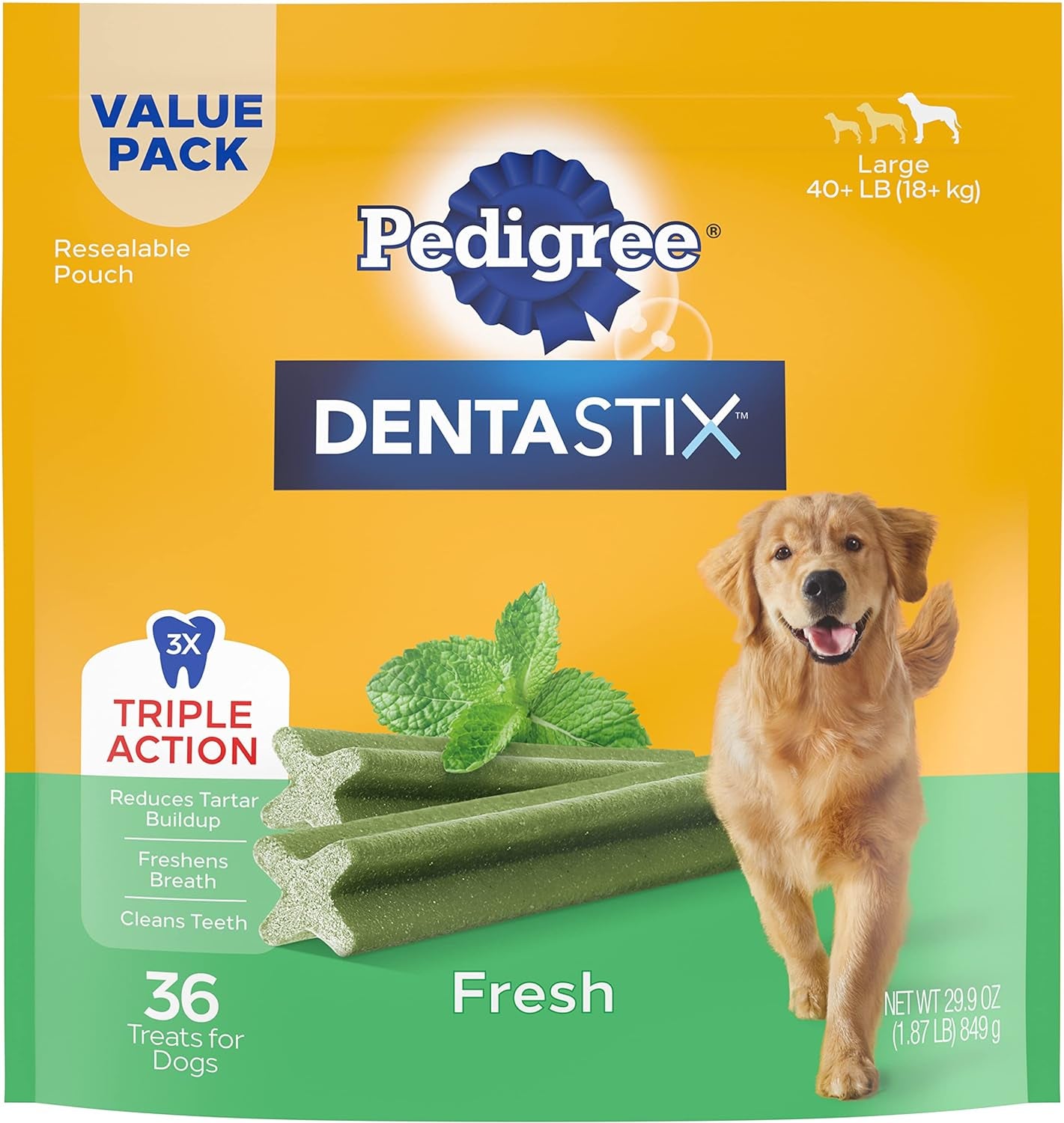 DENTASTIX Large Dog Dental Treats Beef Flavor Dental Bones, 2.08 Lb. Value Pack (40 Treats)