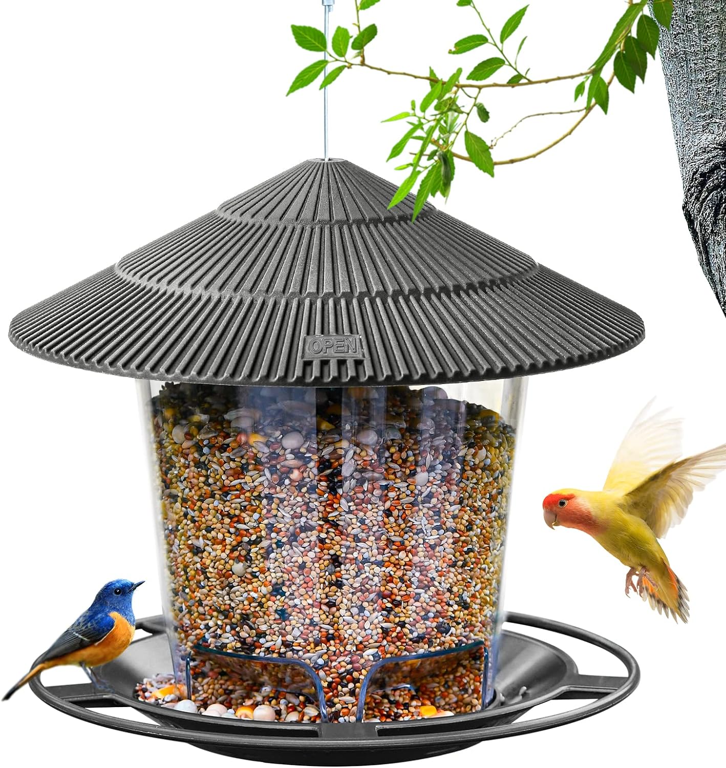 Hanging Bird Feeder Squirrel Proof for Outdoor Wild Bird Seed, Brown