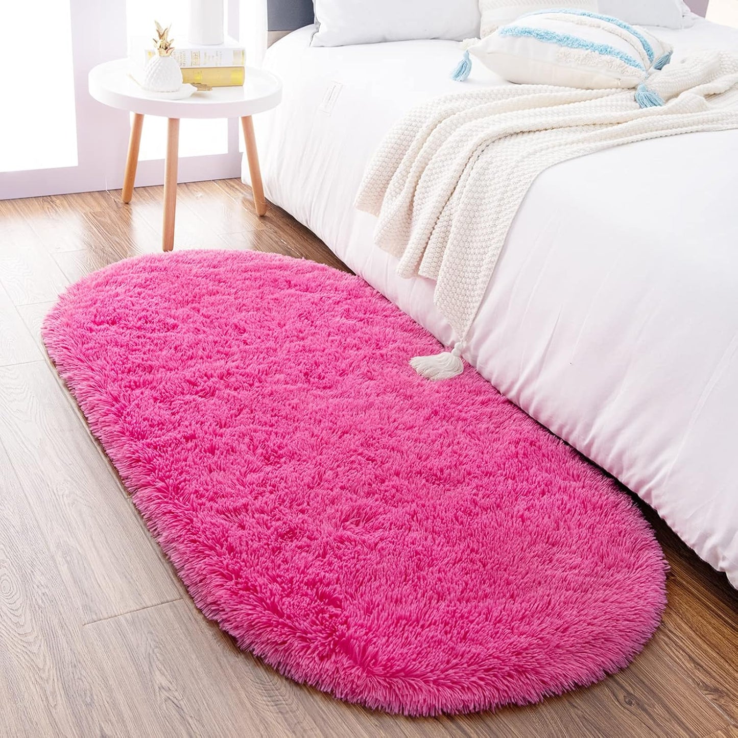 Ultra Soft Fluffy Bedroom Rugs,Shaggy Grey Area Rugs for Bedroom,Oval Throw Rugs, Kids Room Small Carpet,Living Room Runner Rug Non Slip Modern Home Decor 2.6' X 5.3'