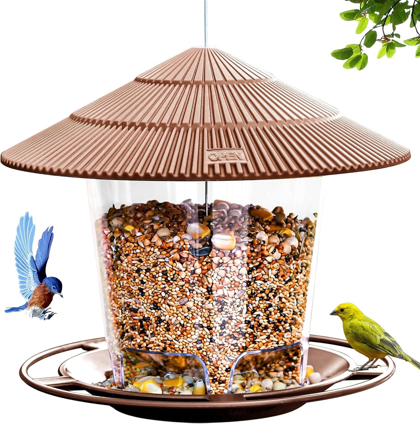 Hanging Bird Feeder Squirrel Proof for Outdoor Wild Bird Seed, Brown