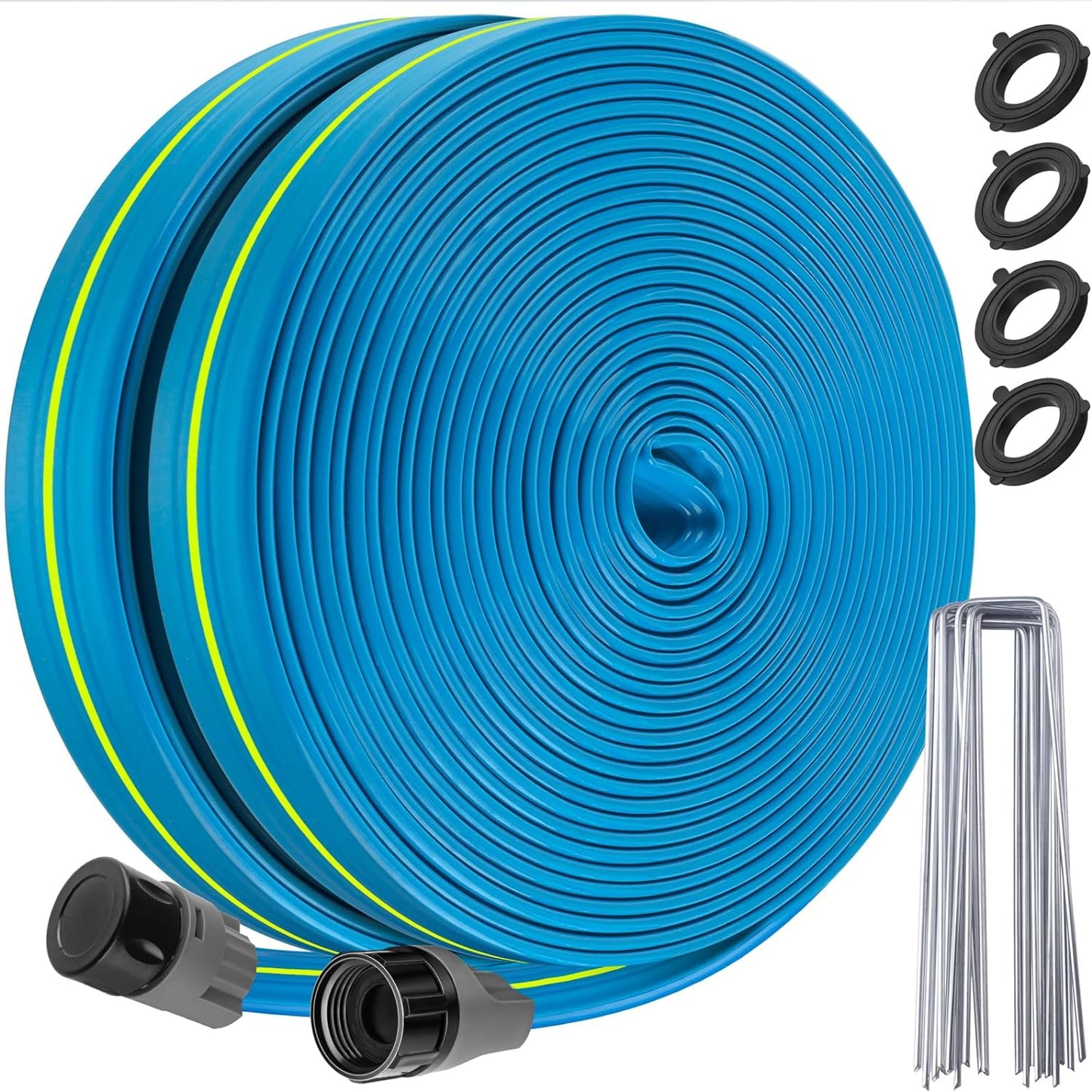 Sprinkler Soaker Hose 100FT - Heavy Duty Sprinkler Hose, Efficient Saving Water Hose for Garden Lawn Irrigation System with 40 Pack Staples