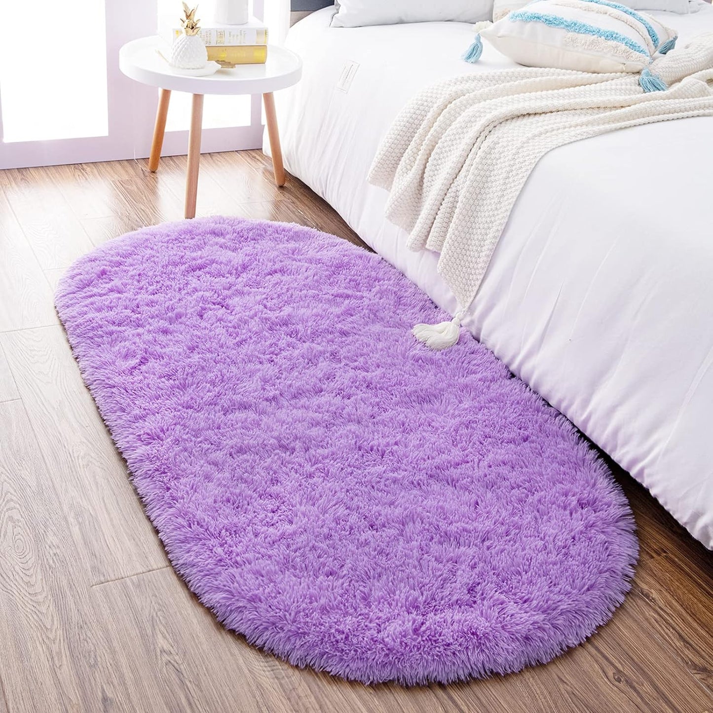 Ultra Soft Fluffy Bedroom Rugs,Shaggy Grey Area Rugs for Bedroom,Oval Throw Rugs, Kids Room Small Carpet,Living Room Runner Rug Non Slip Modern Home Decor 2.6' X 5.3'