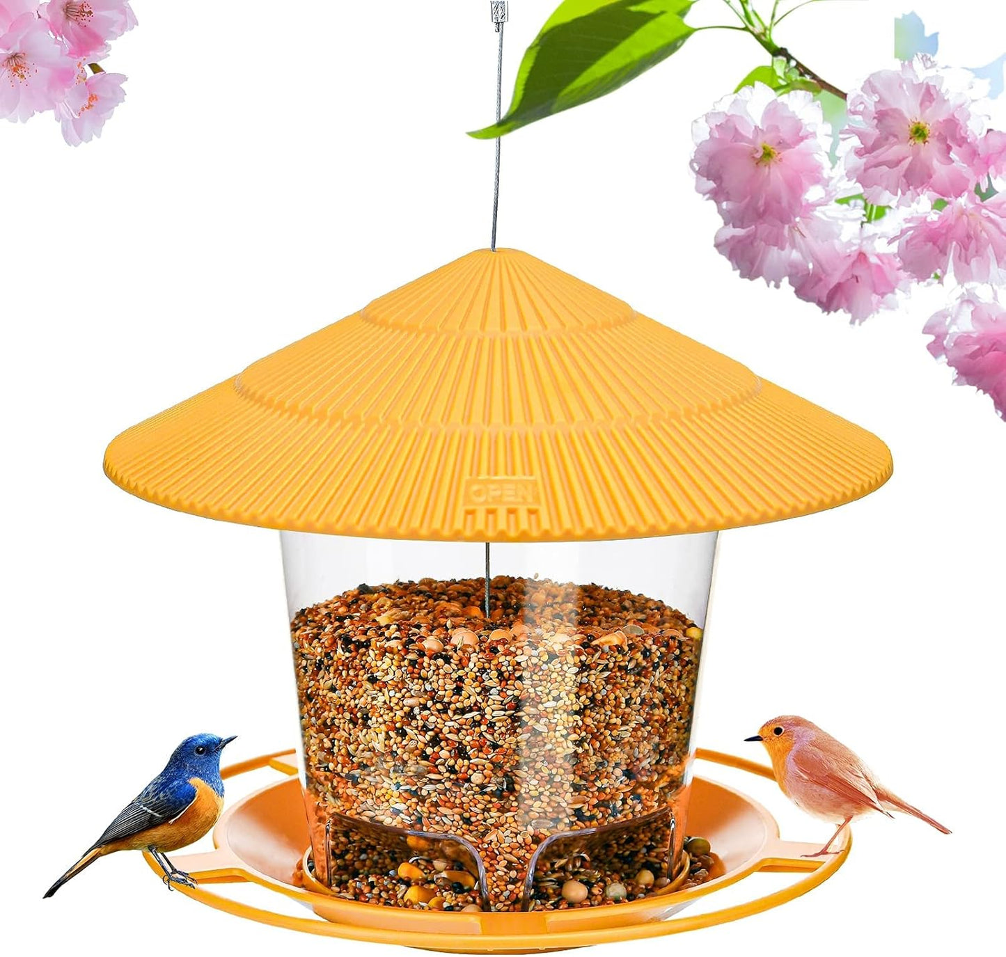 Hanging Bird Feeder Squirrel Proof for Outdoor Wild Bird Seed, Brown