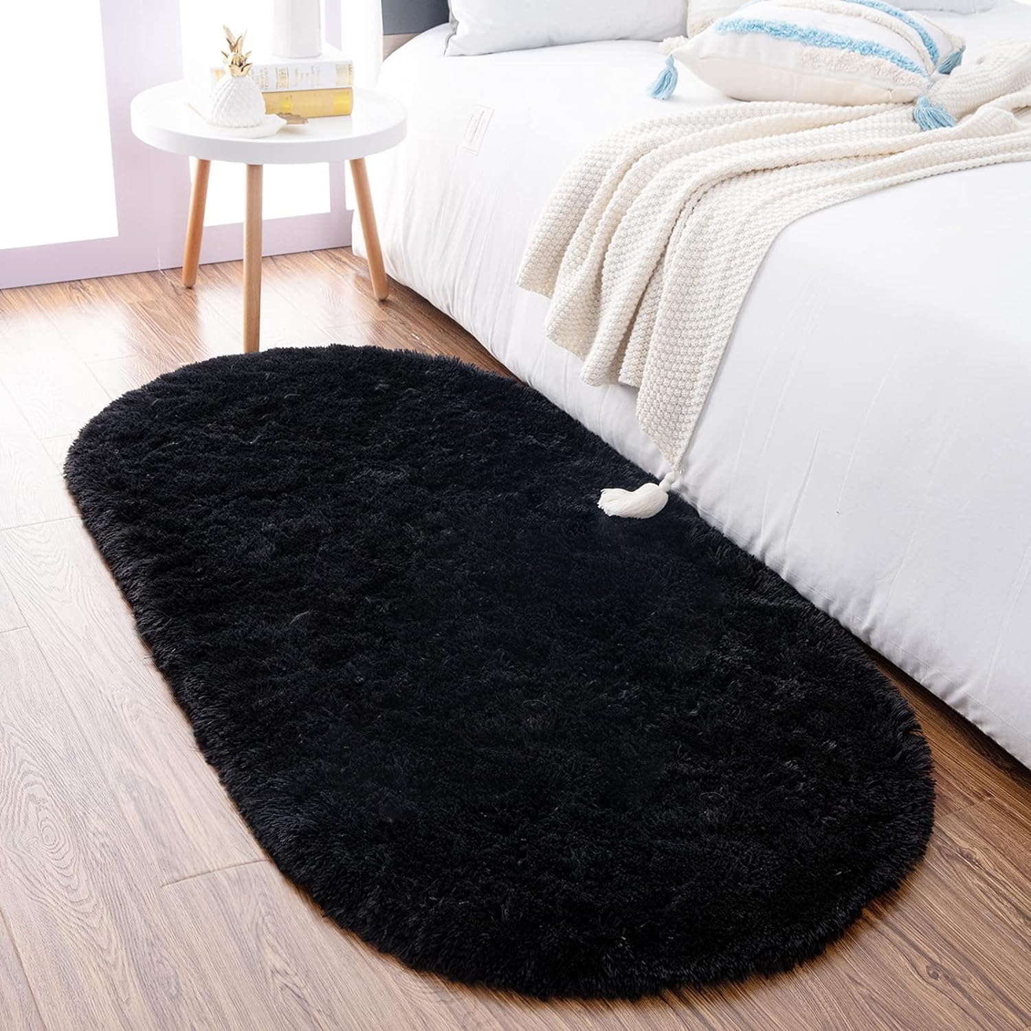 Ultra Soft Fluffy Bedroom Rugs,Shaggy Grey Area Rugs for Bedroom,Oval Throw Rugs, Kids Room Small Carpet,Living Room Runner Rug Non Slip Modern Home Decor 2.6' X 5.3'