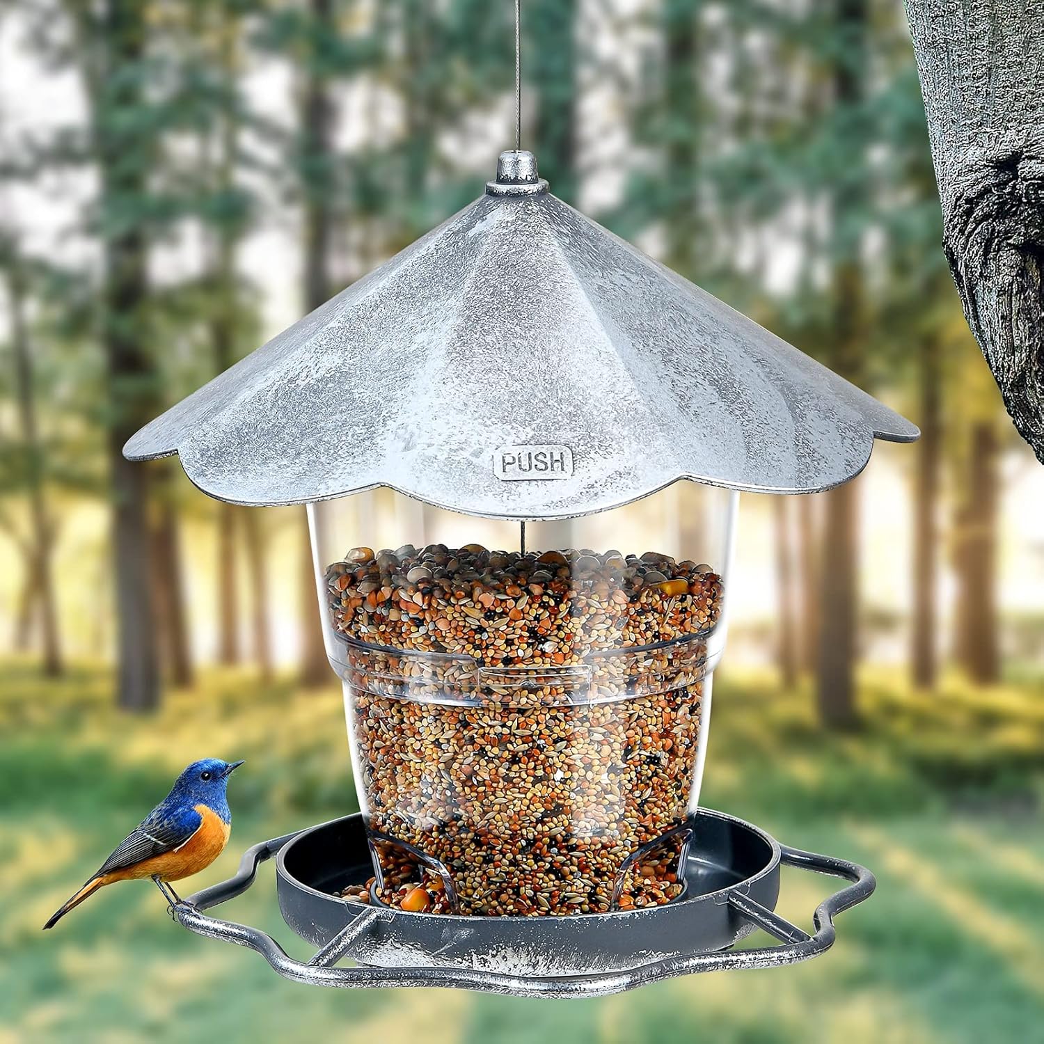 Hanging Bird Feeder Squirrel Proof for Outdoor Wild Bird Seed, Brown