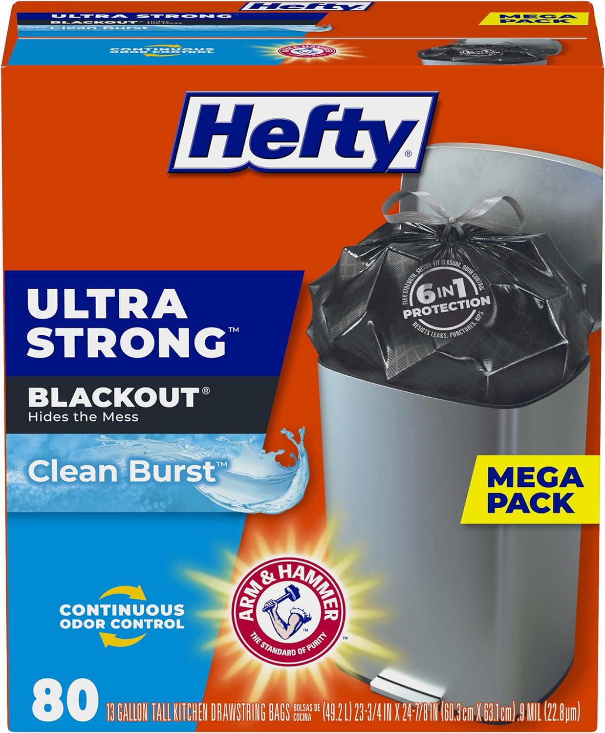 Ultra Strong 13 Gallon Trash Bags, Tall Kitchen Trash Bags 13 Gallon Size, Break Resistant Drawstring Closure, Continuous Odor Control, White, Fabuloso Scent, 80 Bags