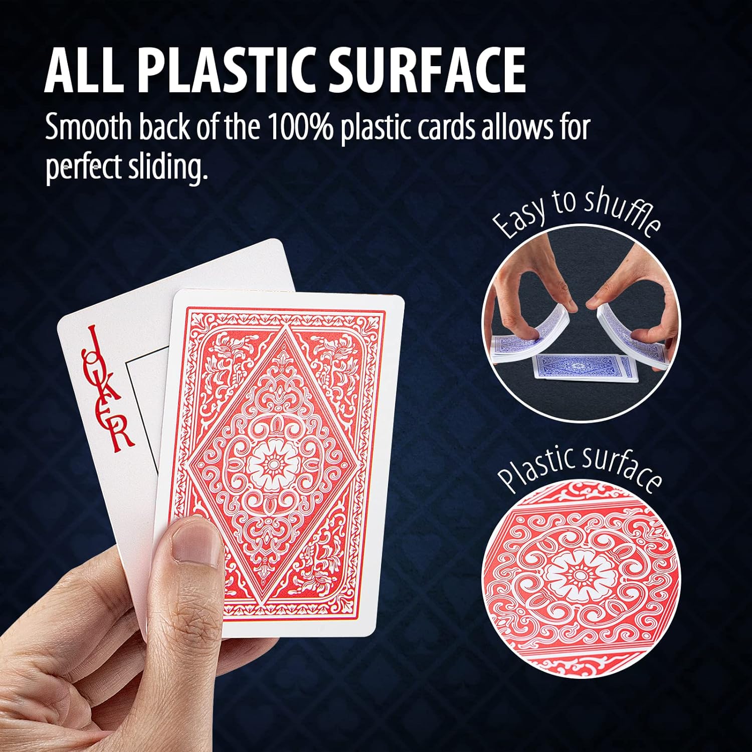 100% Plastic Cards, 2 Pack - Professional, Waterproof, Flexible & Easy Shuffle Poker Deck, Jumbo Index, Poker Size Multiple Games