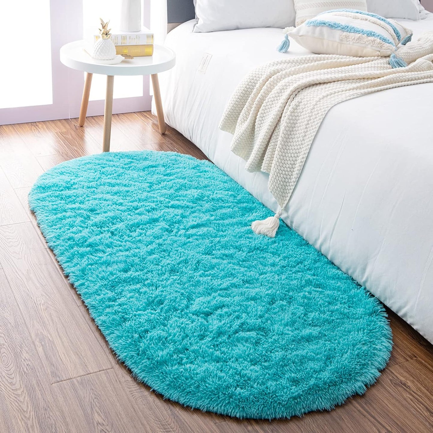 Ultra Soft Fluffy Bedroom Rugs,Shaggy Grey Area Rugs for Bedroom,Oval Throw Rugs, Kids Room Small Carpet,Living Room Runner Rug Non Slip Modern Home Decor 2.6' X 5.3'