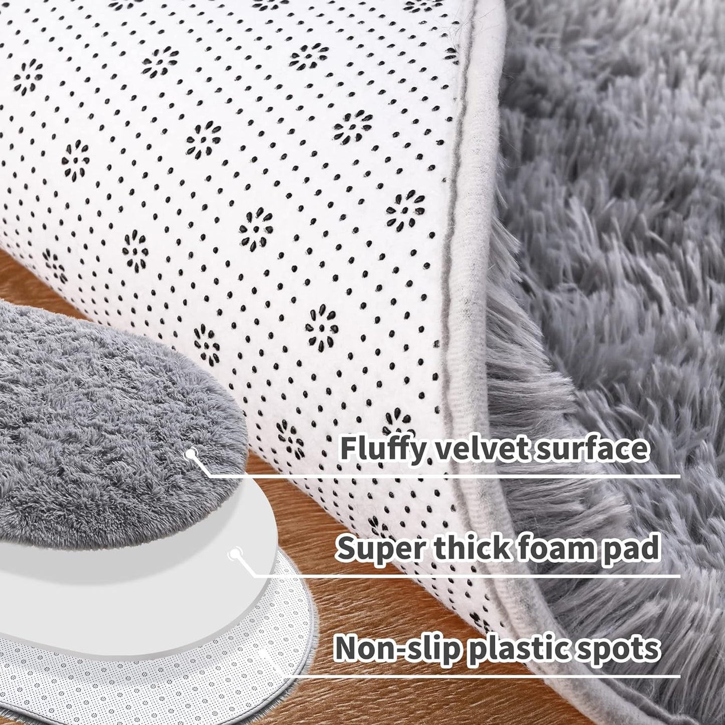 Ultra Soft Fluffy Bedroom Rugs,Shaggy Grey Area Rugs for Bedroom,Oval Throw Rugs, Kids Room Small Carpet,Living Room Runner Rug Non Slip Modern Home Decor 2.6' X 5.3'