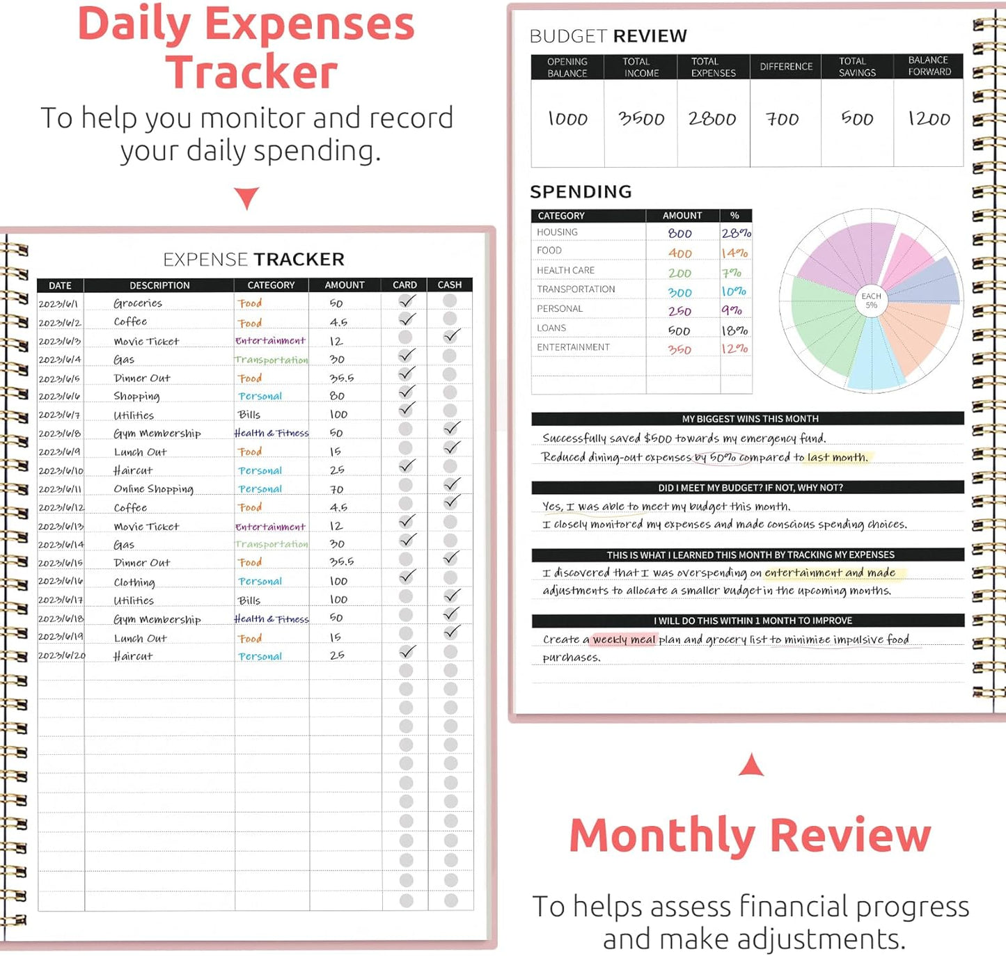 Budget Planner - Monthly Budget Book with Expense Tracker Notebook, Undated Bill Organizer & Finance Planner to Take Control of Your Money, 2024-2025 Account Book to Manage Your Finances-Pink