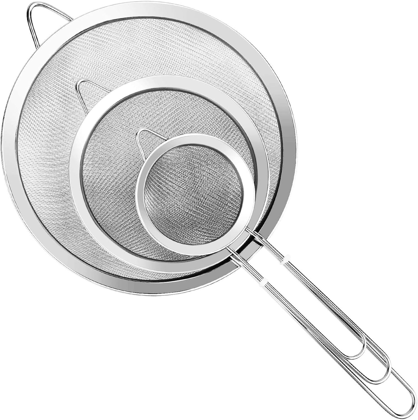 3 Pcs Super Wire Extra Fine Mesh Strainer with Handle, Small Medium Large Size Sifter Metal, Stainless Steel Sieve Strainers for Kitchen Rice Juice Quinoa Food Flour Baking