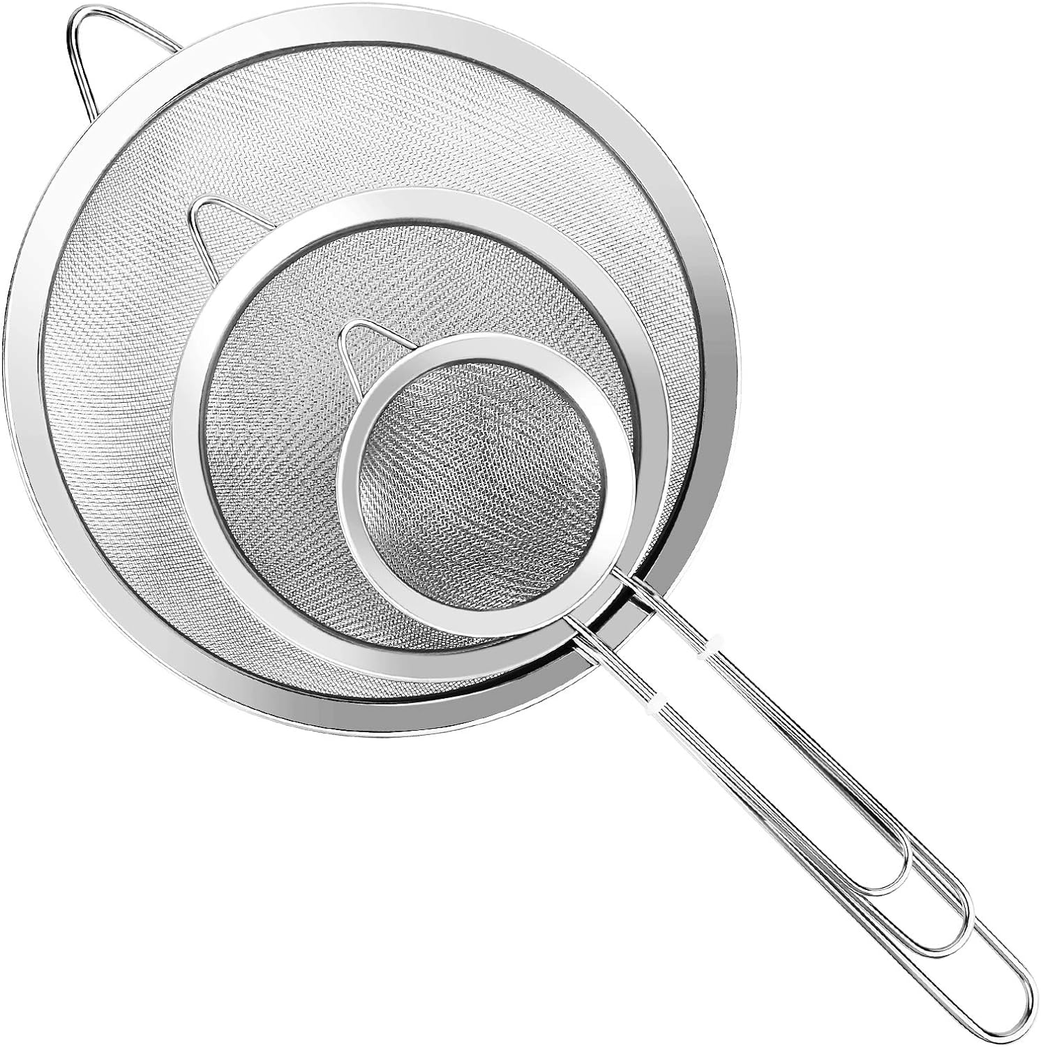 3 Pcs Super Wire Extra Fine Mesh Strainer with Handle, Small Medium Large Size Sifter Metal, Stainless Steel Sieve Strainers for Kitchen Rice Juice Quinoa Food Flour Baking