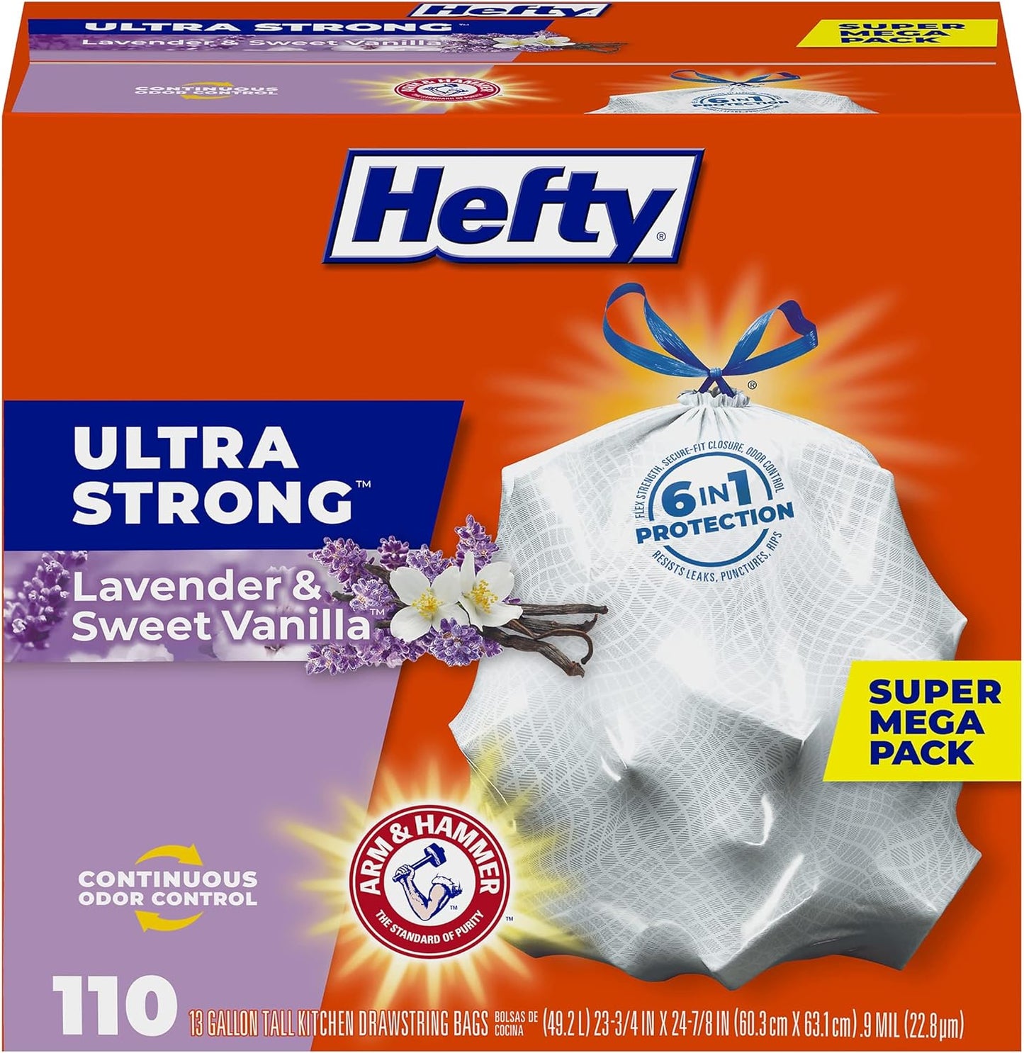 Ultra Strong 13 Gallon Trash Bags, Tall Kitchen Trash Bags 13 Gallon Size, Break Resistant Drawstring Closure, Continuous Odor Control, White, Fabuloso Scent, 80 Bags