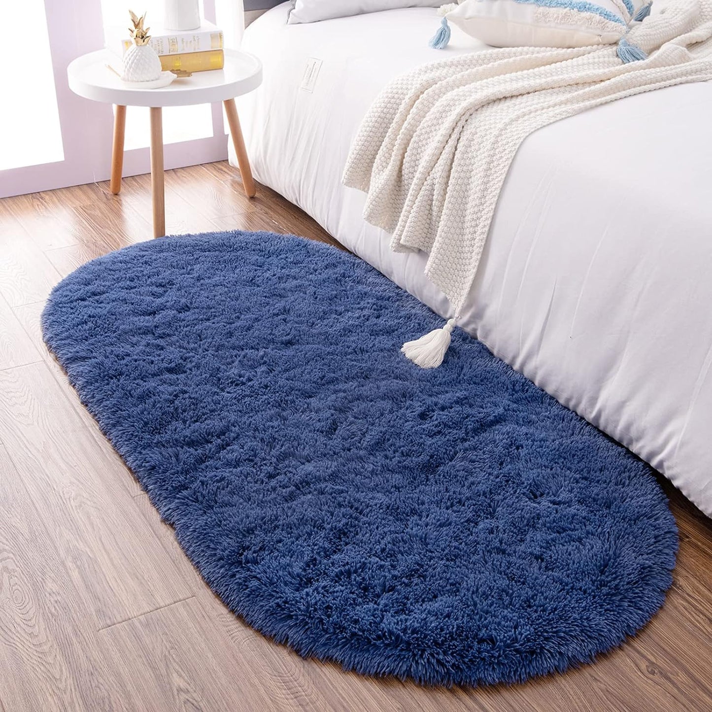 Ultra Soft Fluffy Bedroom Rugs,Shaggy Grey Area Rugs for Bedroom,Oval Throw Rugs, Kids Room Small Carpet,Living Room Runner Rug Non Slip Modern Home Decor 2.6' X 5.3'