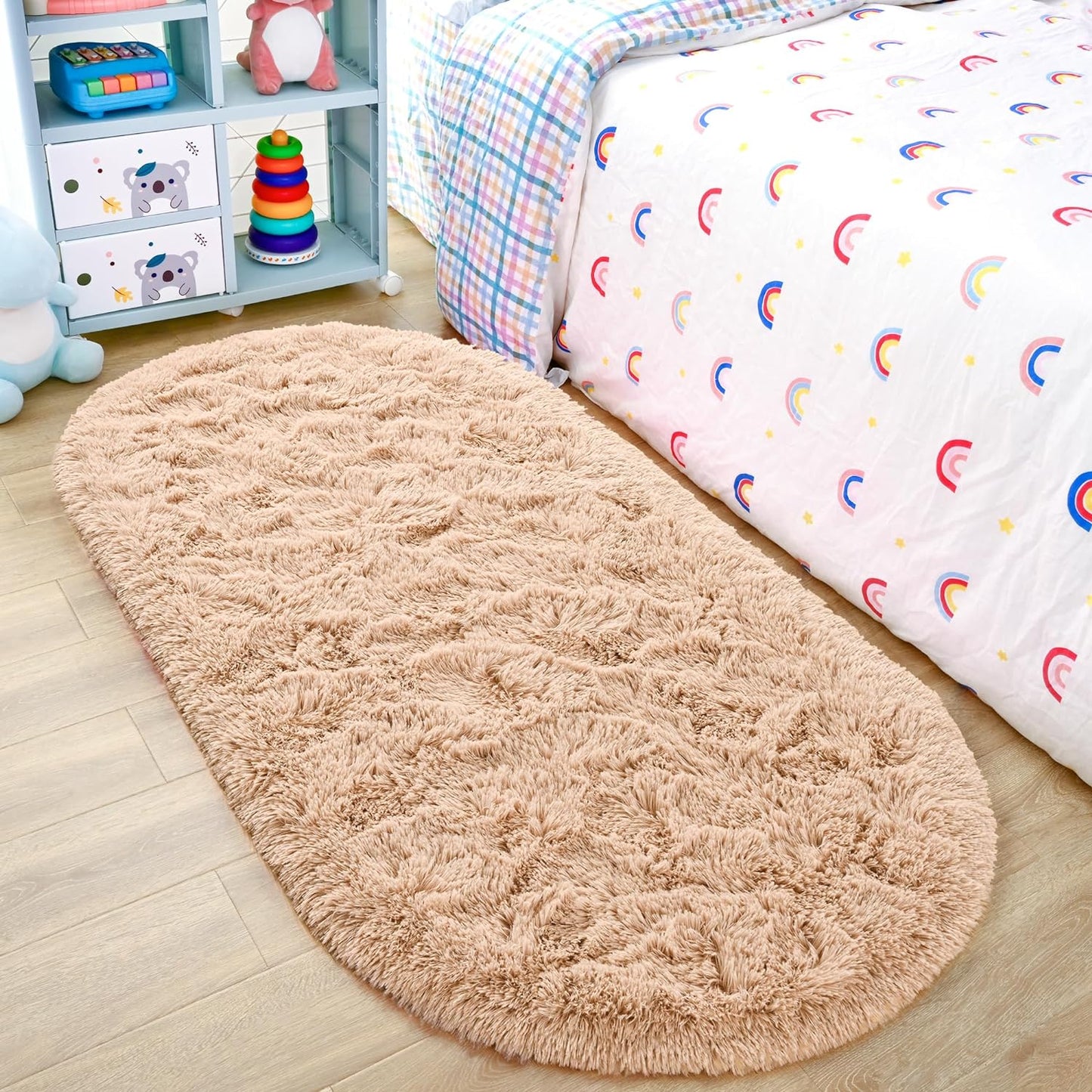 Ultra Soft Fluffy Bedroom Rugs,Shaggy Grey Area Rugs for Bedroom,Oval Throw Rugs, Kids Room Small Carpet,Living Room Runner Rug Non Slip Modern Home Decor 2.6' X 5.3'