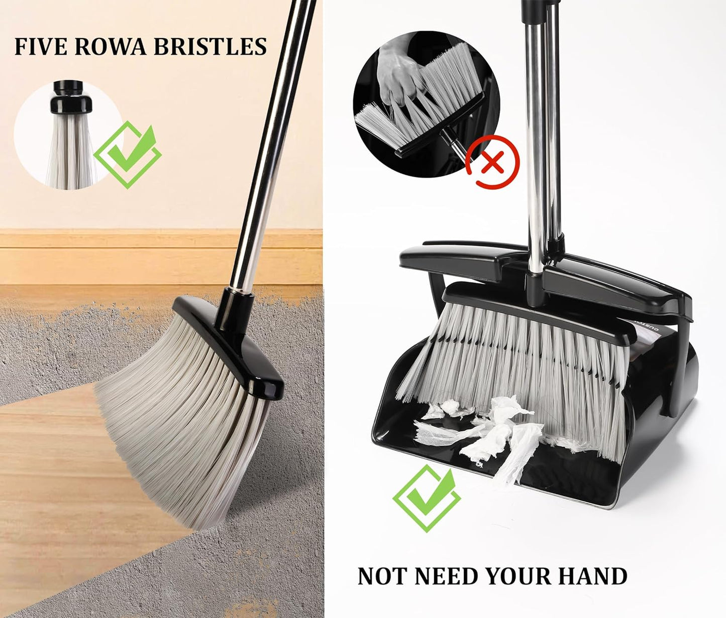 Broom and Dustpan Set for Home with Lid Indoor Upright Dustpan Broom and Dustpan Set Combo Dust Pan with Long Handle Apartment Household Essentials for New Home Angle Broom Sweeping Office Kitchen