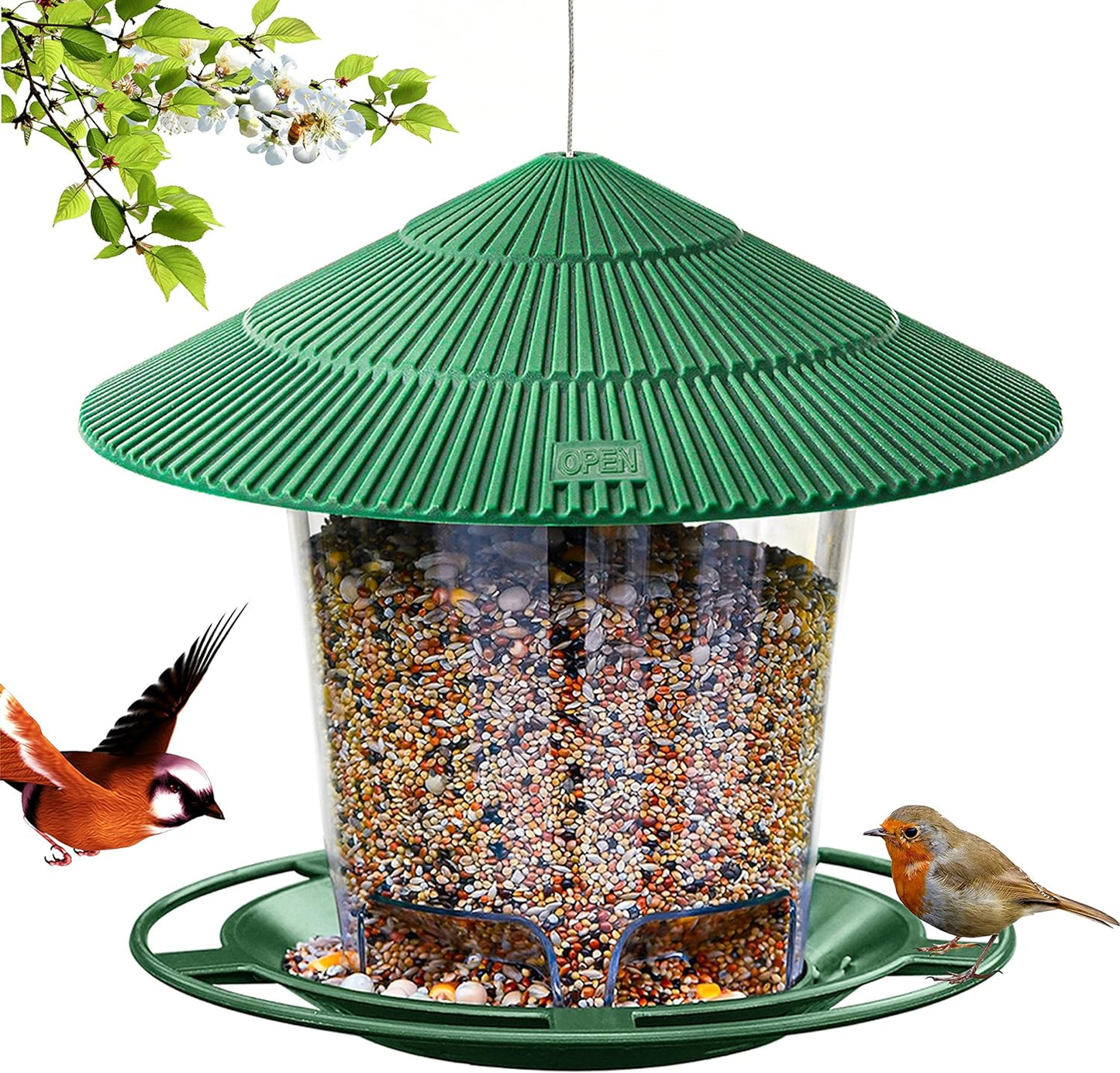 Hanging Bird Feeder Squirrel Proof for Outdoor Wild Bird Seed, Brown