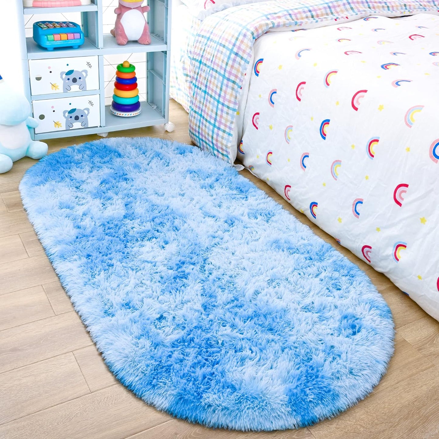 Ultra Soft Fluffy Bedroom Rugs,Shaggy Grey Area Rugs for Bedroom,Oval Throw Rugs, Kids Room Small Carpet,Living Room Runner Rug Non Slip Modern Home Decor 2.6' X 5.3'