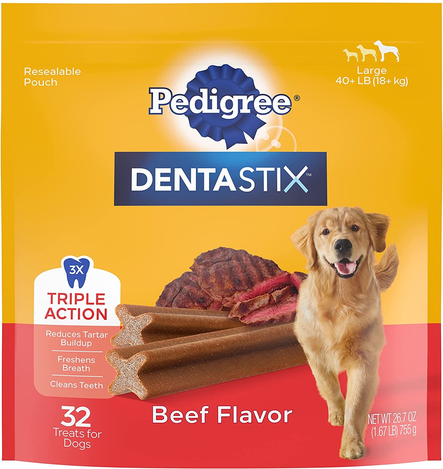 DENTASTIX Large Dog Dental Treats Beef Flavor Dental Bones, 2.08 Lb. Value Pack (40 Treats)