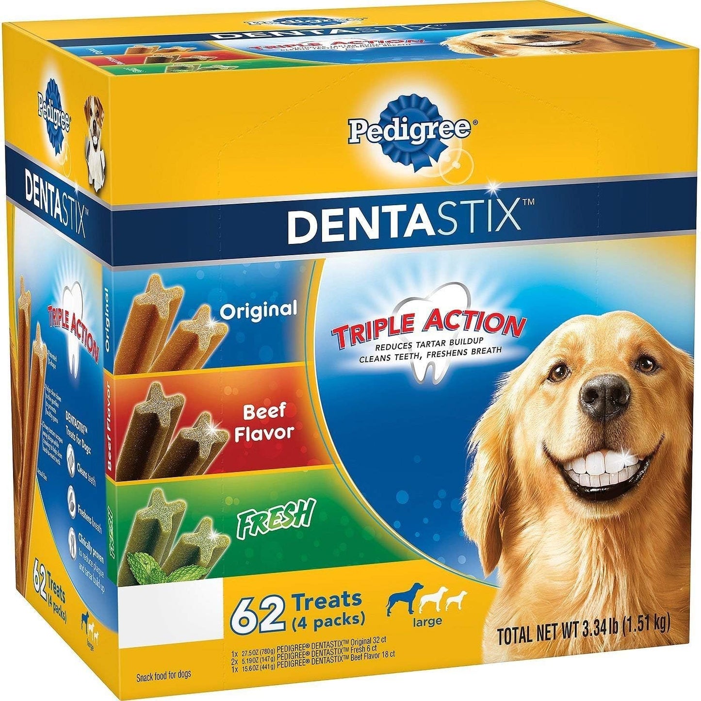 DENTASTIX Large Dog Dental Treats Beef Flavor Dental Bones, 2.08 Lb. Value Pack (40 Treats)