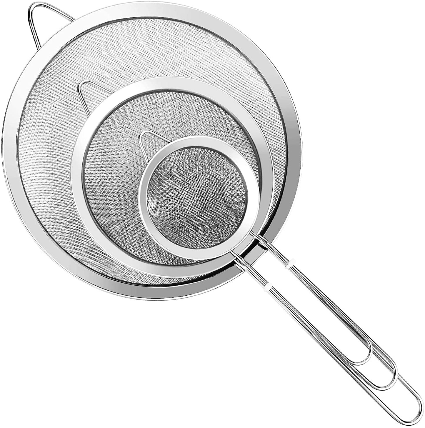 3 Pcs Super Wire Extra Fine Mesh Strainer with Handle, Small Medium Large Size Sifter Metal, Stainless Steel Sieve Strainers for Kitchen Rice Juice Quinoa Food Flour Baking