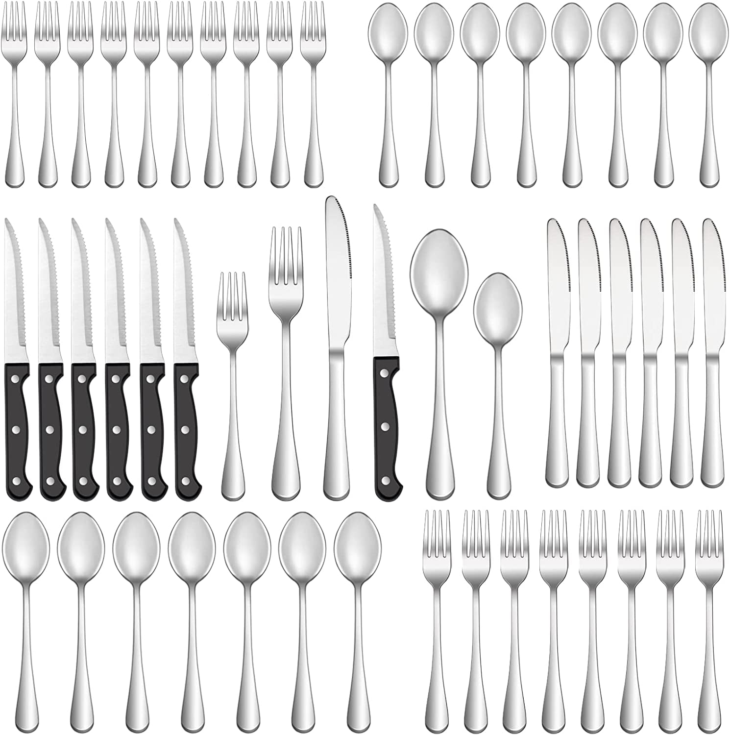 48 Pcs Silverware Set with Steak Knives Service for 8,Stainless Steel Flatware Set,Mirror Polished Cutlery Utensil Set,Home Kitchen Eating Tableware Set,Include Fork Knife Spoon Set,Dishwasher Safe