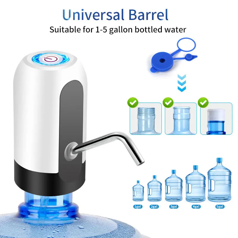 Water Bottle Pump 19 Liter Water Dispenser USB Charging Automatic Portable Electric Water Pump with Universal Bucket Cap