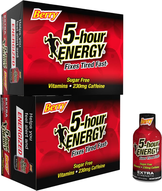 Extra Strength Energy Shot | Berry Flavor | 1.93 Oz. | 24 Count | Sugar-Free & Zero Calories | B-Vitamins & Amino Acids | 230Mg Caffeinated Energy Shot | Dietary Supplement