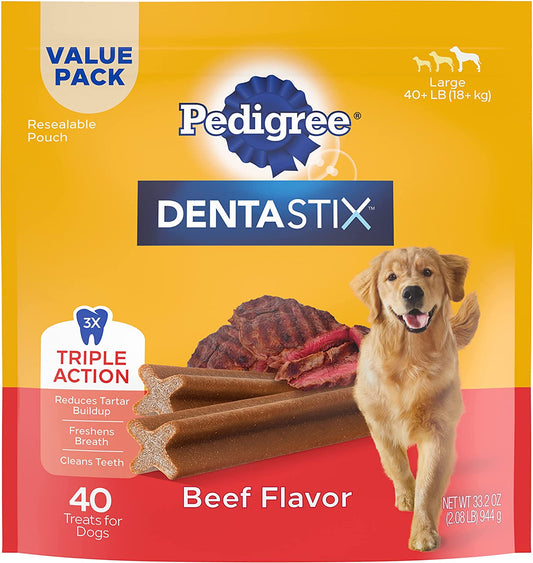 DENTASTIX Large Dog Dental Treats Beef Flavor Dental Bones, 2.08 Lb. Value Pack (40 Treats)