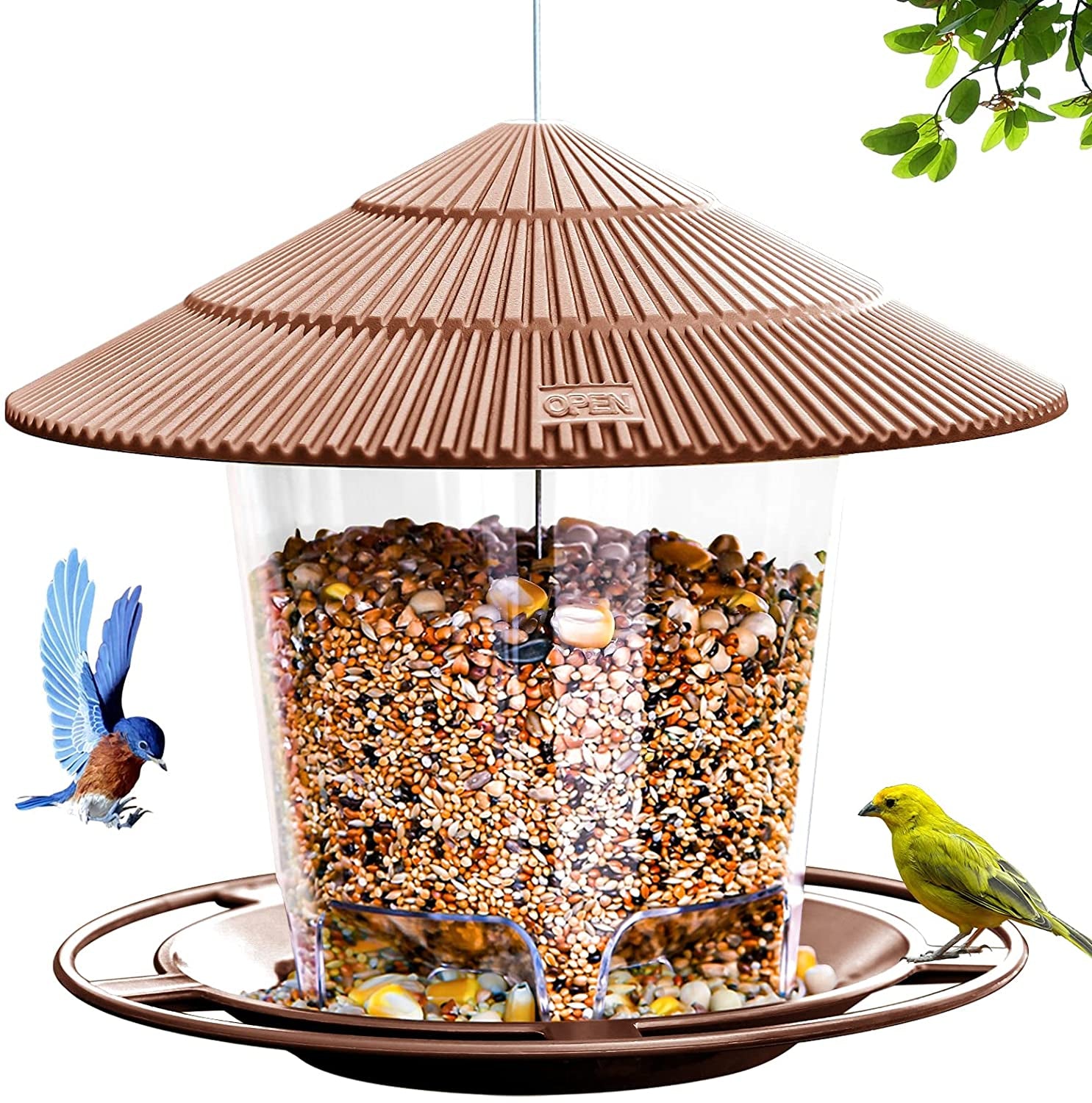 Hanging Bird Feeder Squirrel Proof for Outdoor Wild Bird Seed, Brown